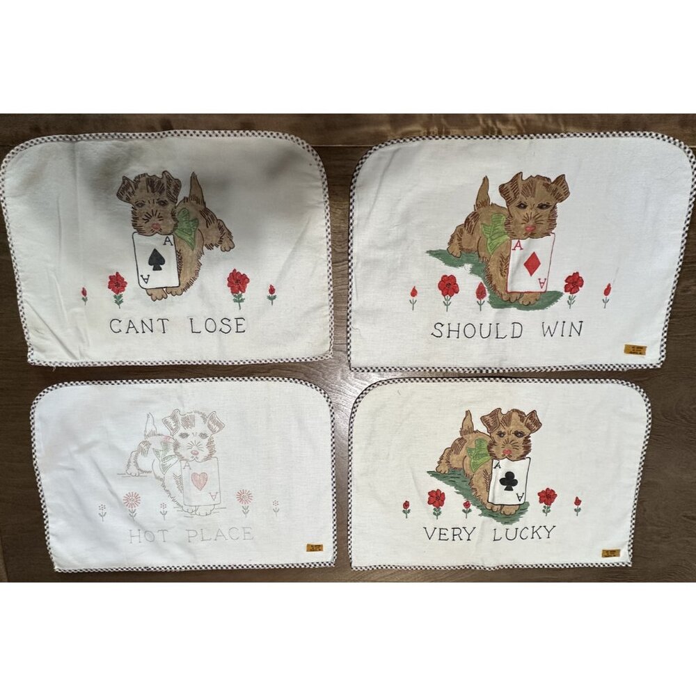 Scottie Dog Terrier vintage card table chair back covers 4 Colortex bridge poker